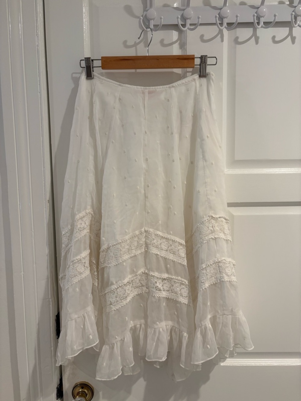 White Lace-Trimmed Tiered Skirt